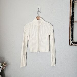 American Eagle Outfitters Cropped Double Zipper Ribbed Sweater Size Medium nwt